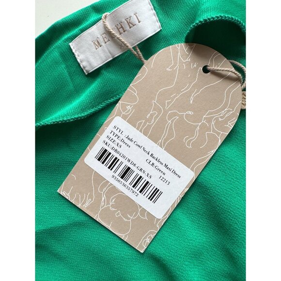 NWT MESHKI Jade Green Satin Cowl Neck Backless Maxi Slip Dress, Size XS - Picture 12 of 14